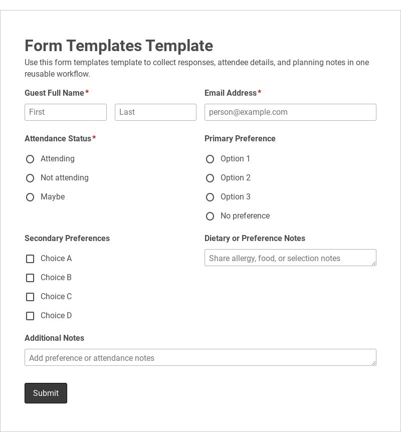 Form Templates Template form template