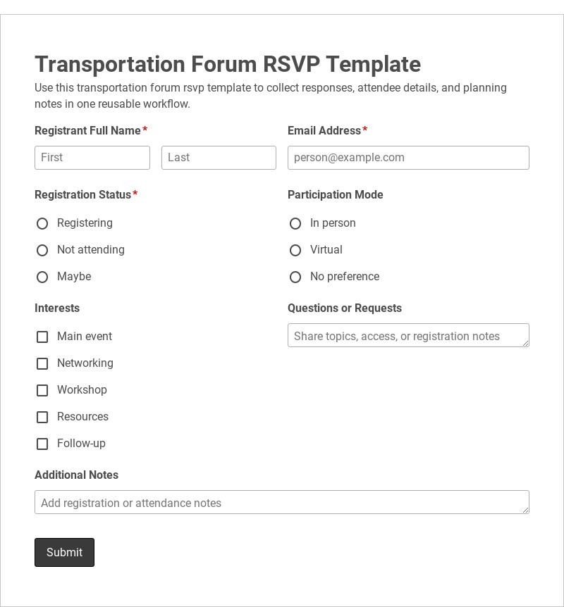 Transportation Forum RSVP Template form template
