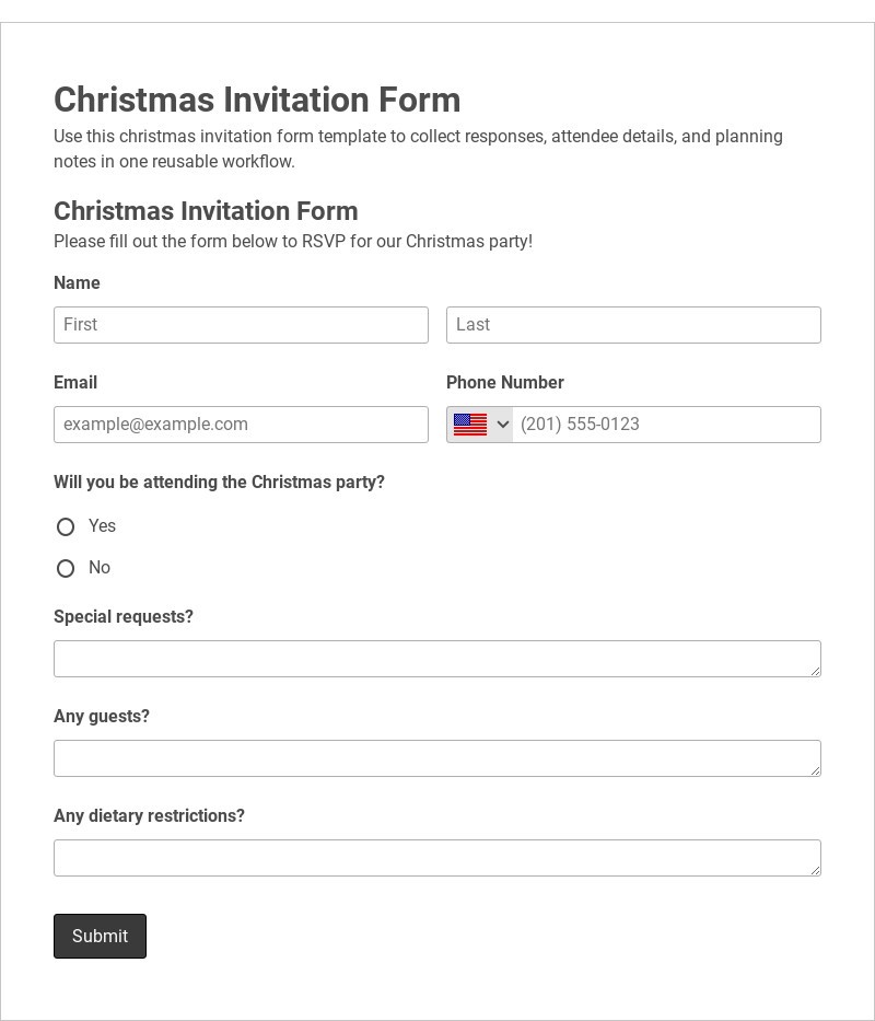 Christmas Invitation Form