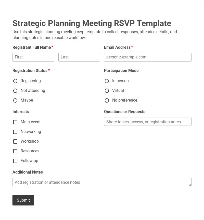 Strategic Planning Meeting RSVP Template form template
