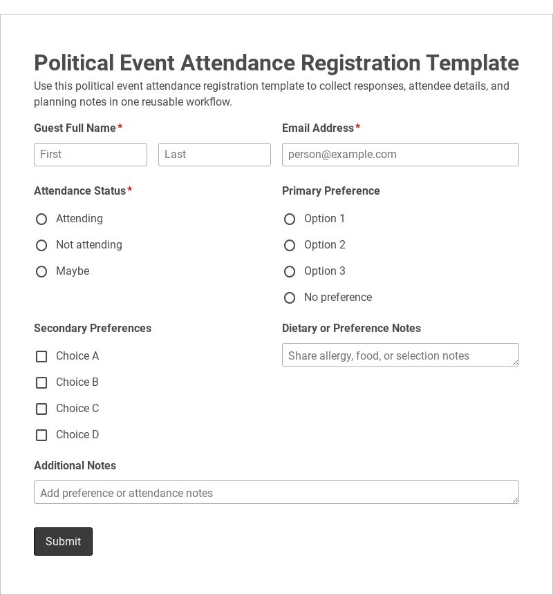 Political Event Attendance Registration Template form template