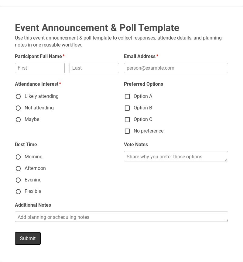 Event Announcement & Poll Template form template