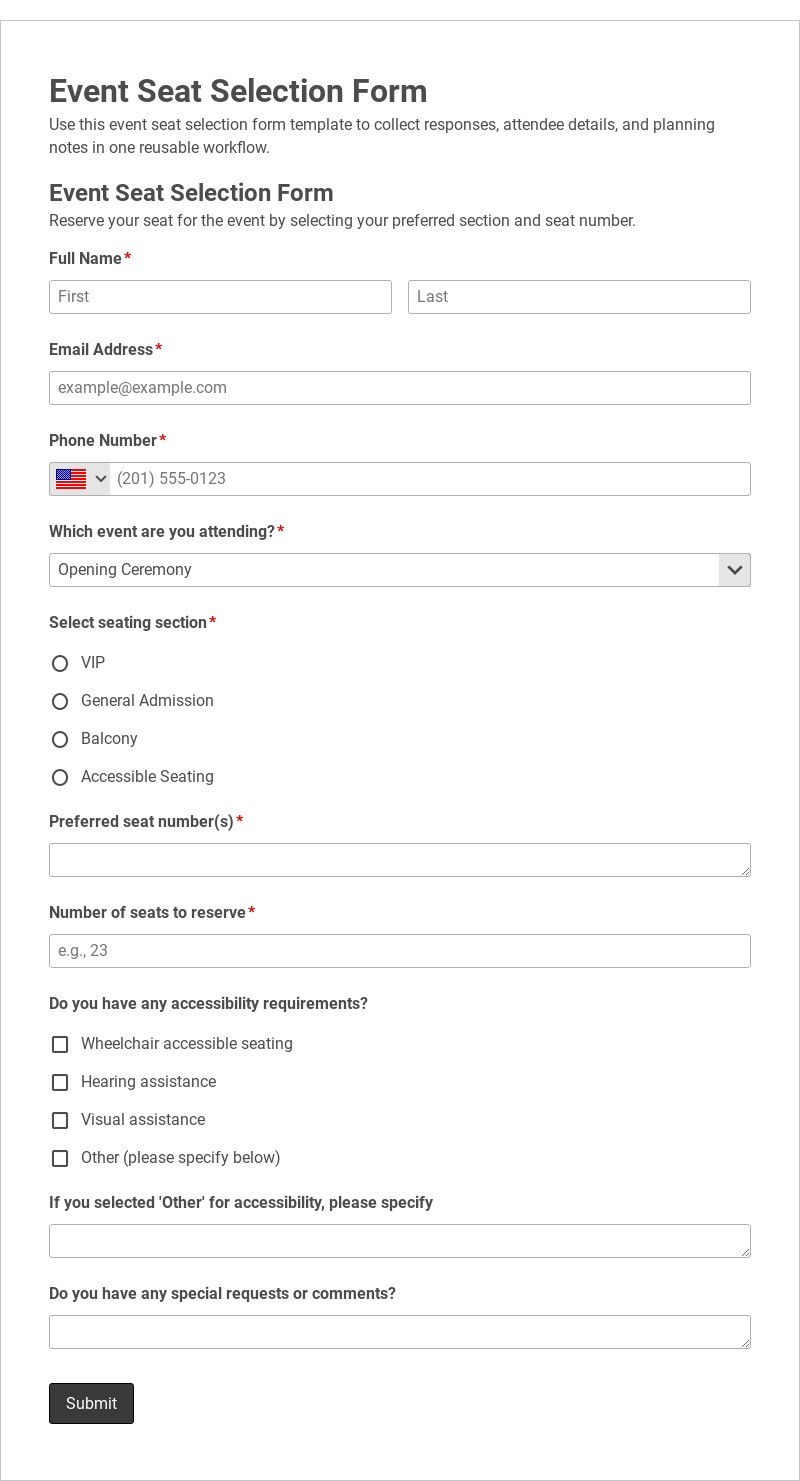 Event Seat Selection Form