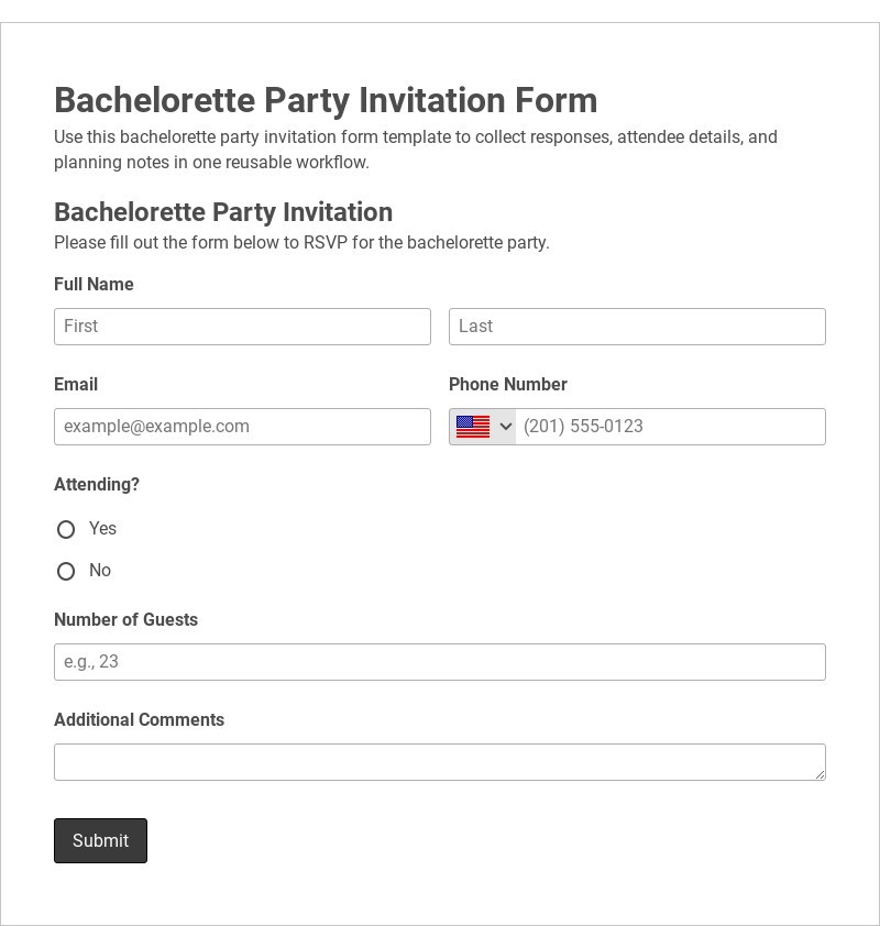 Bachelorette Party Invitation Form
