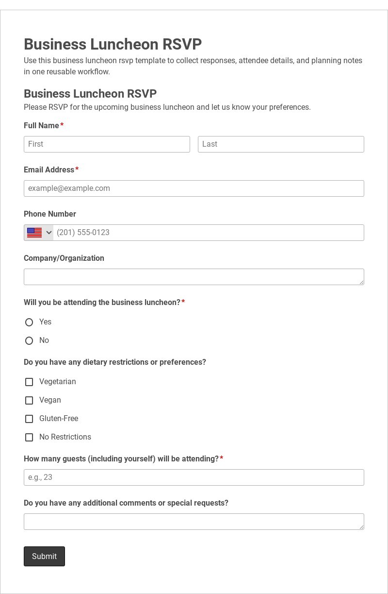 Business Luncheon RSVP