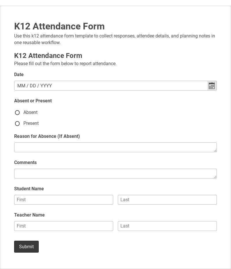 K12 Attendance Form