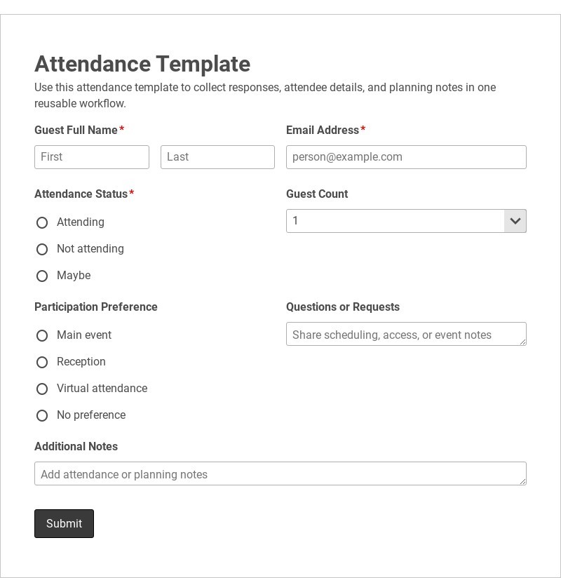 Attendance Template form template