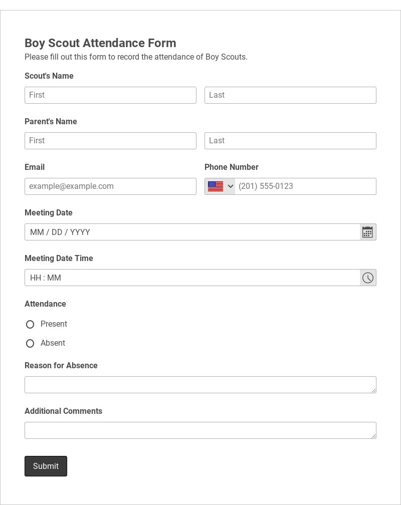 Boy Scout Attendance Form