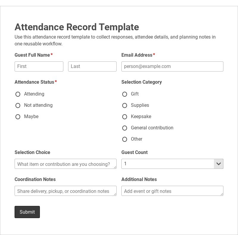 Attendance Record Template form template