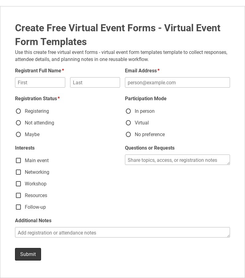 Create Free Virtual Event Forms - Virtual Event Form Templates form template