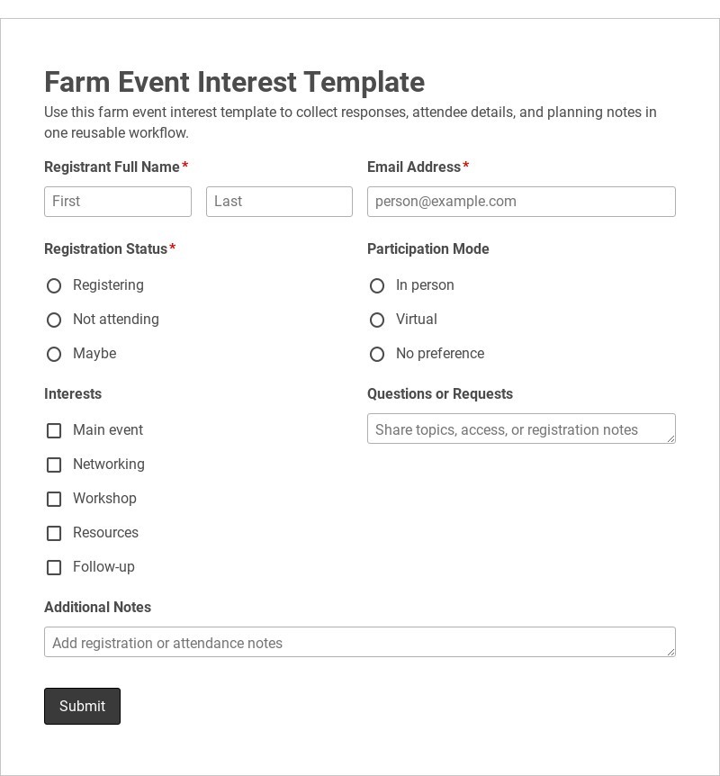 Farm Event Interest Template form template