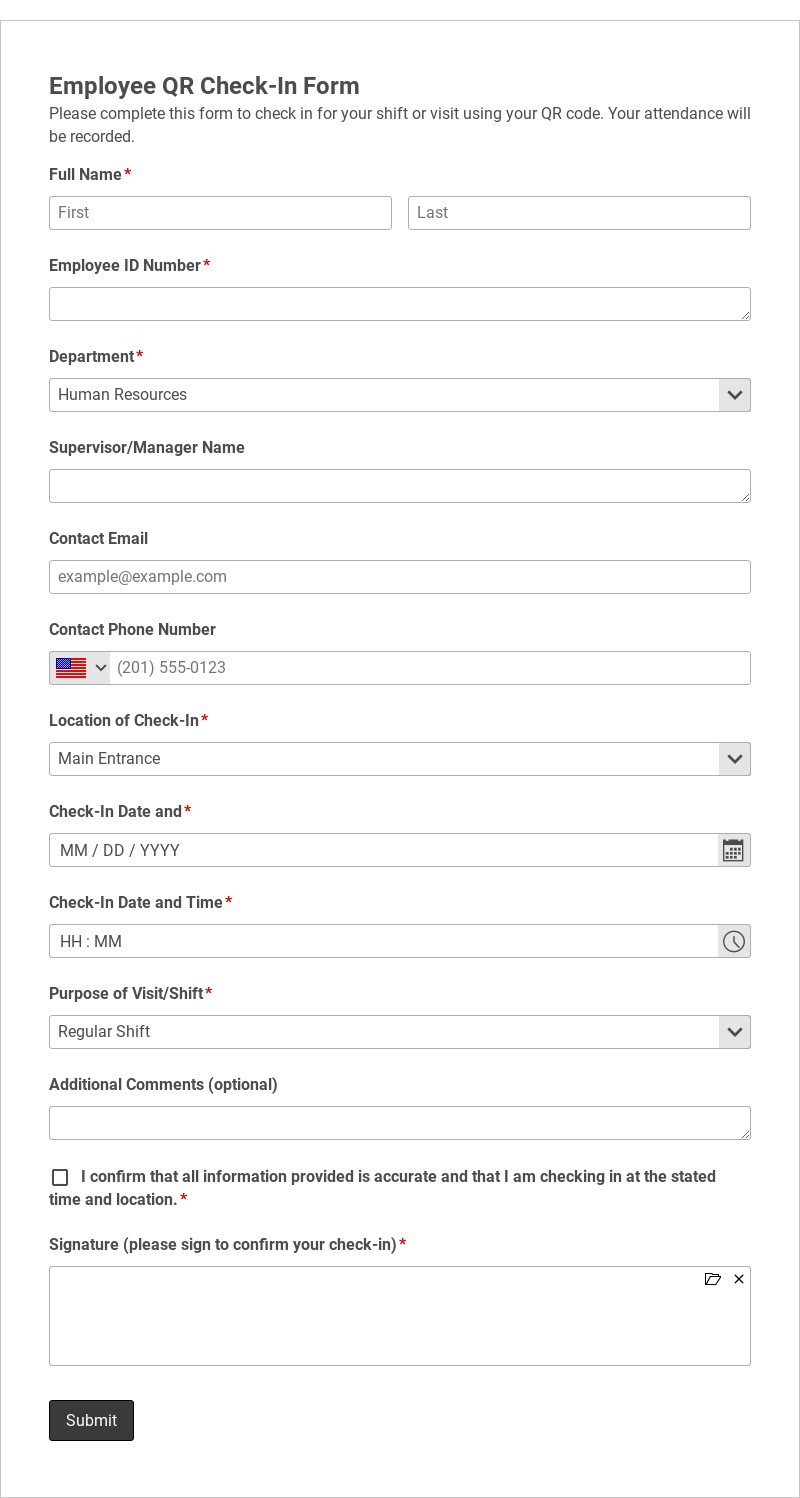 Employee QR Check-In Form
