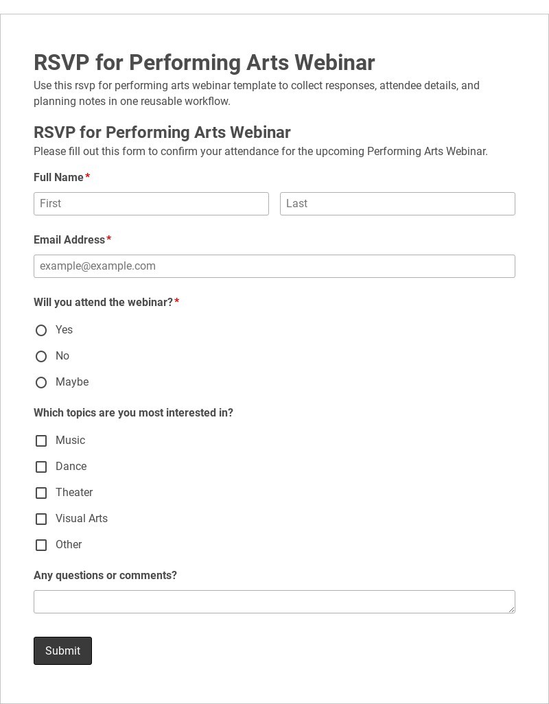 RSVP for Performing Arts Webinar