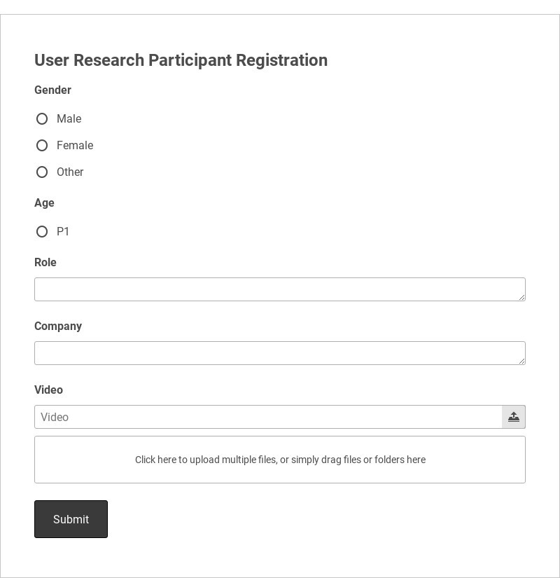 User Research Participant Registration Form Template