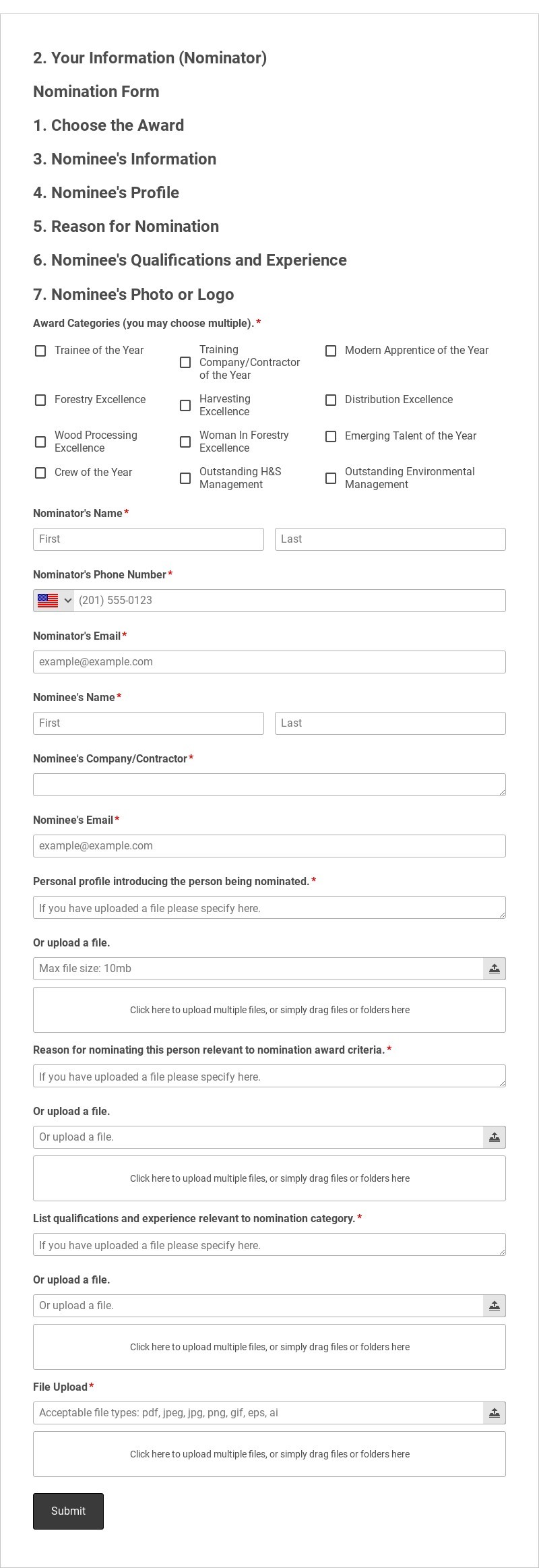 Training Awards Nomination Form Template form template
