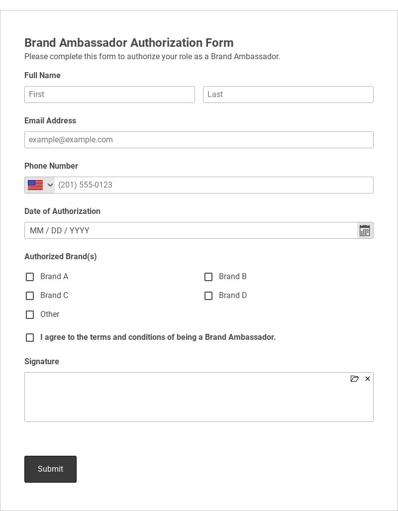 Brand Ambassador Authorization Form Template form template