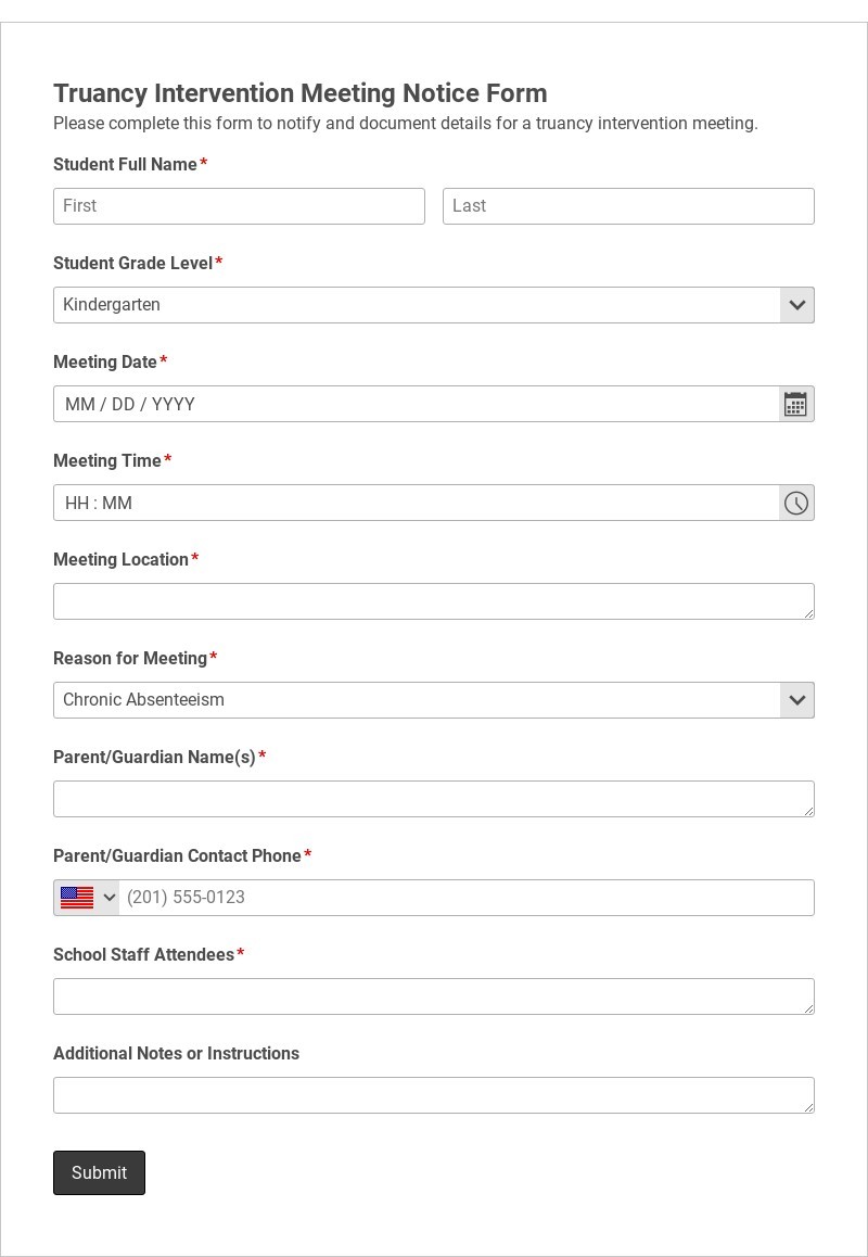 Truancy Intervention Meeting Notice Form Template form template
