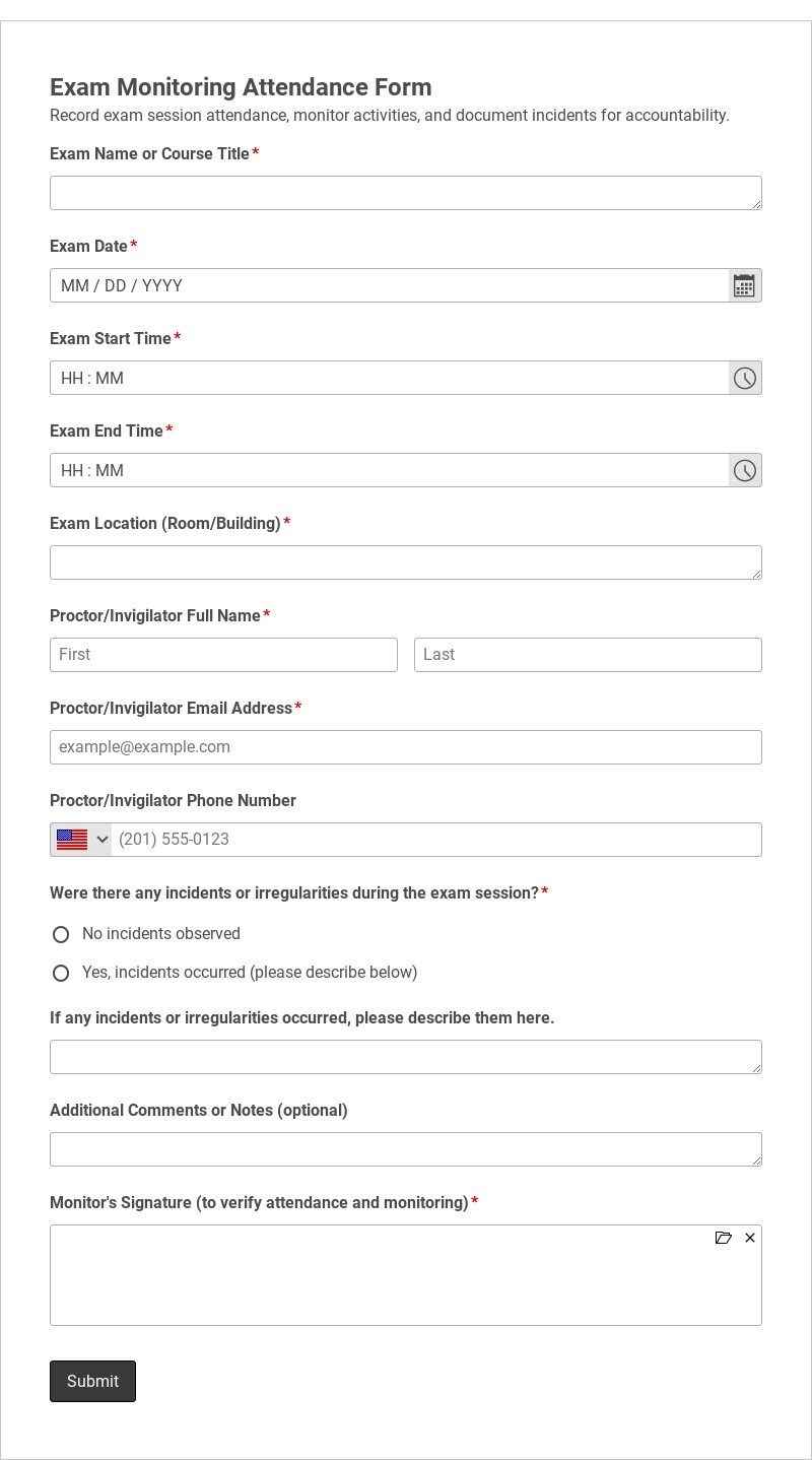 Exam Monitoring Attendance Form