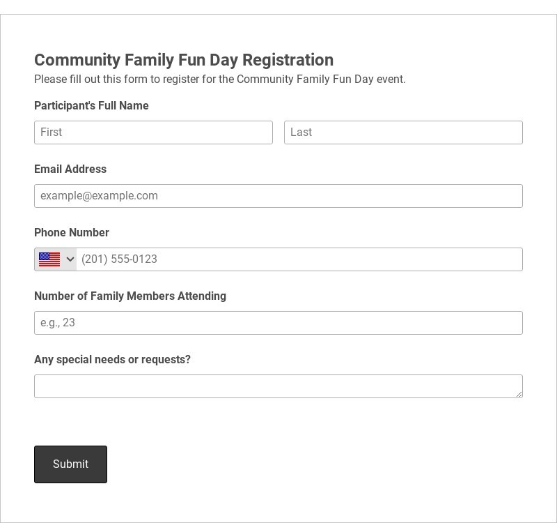 Community Family Fun Day Registration Form Template form template