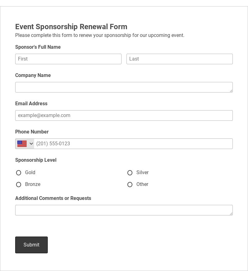 Event Sponsorship Renewal Form Template form template