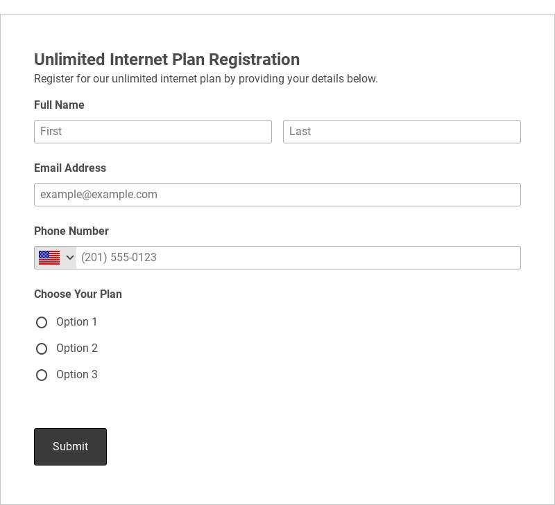 Unlimited Internet Plan Registration Template form template