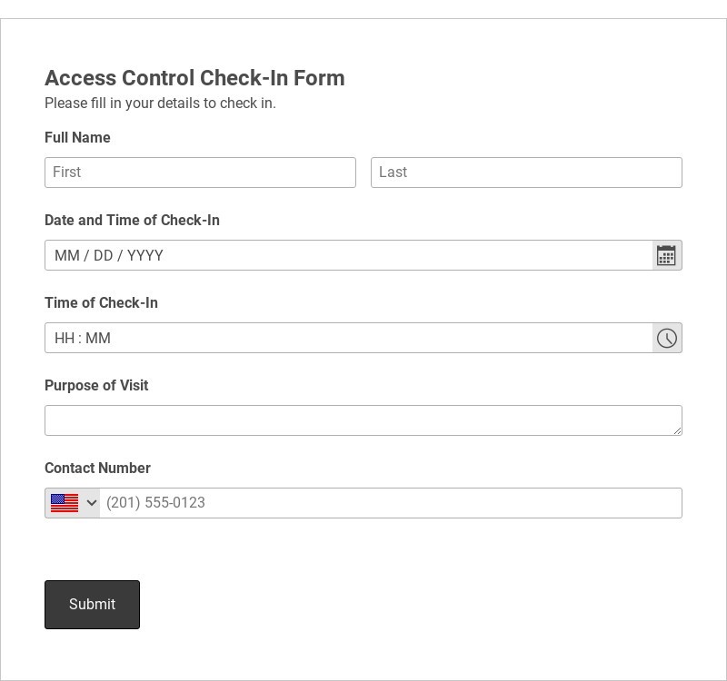 Access Control Check-In Form Template form template