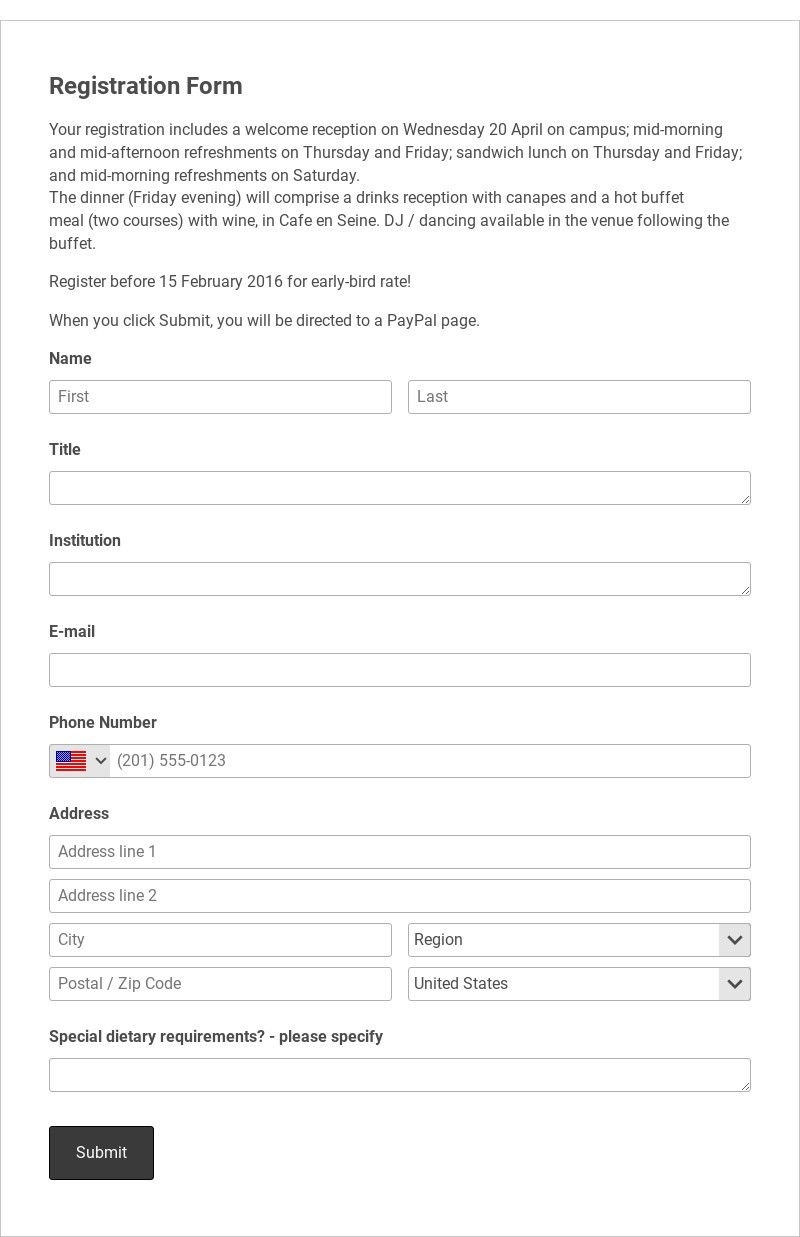 BOR - Conference Registration form Template form template