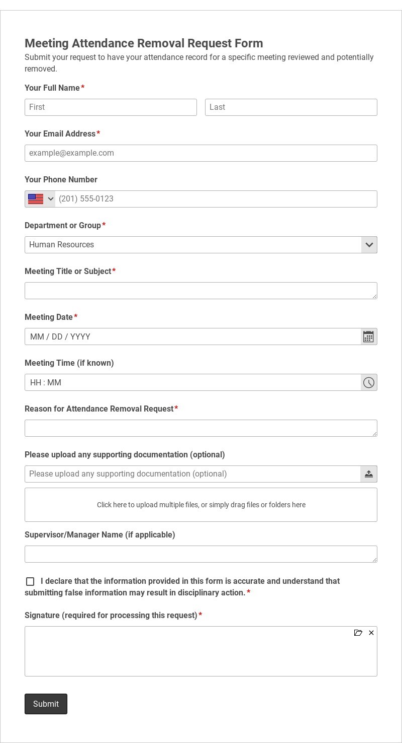 Meeting Attendance Removal Request Form