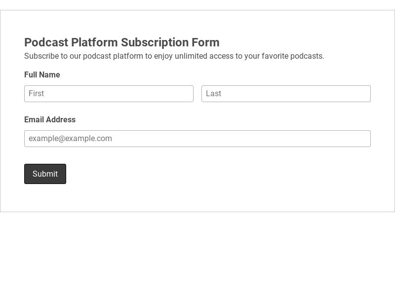 Podcast Platform Subscription Form Template form template