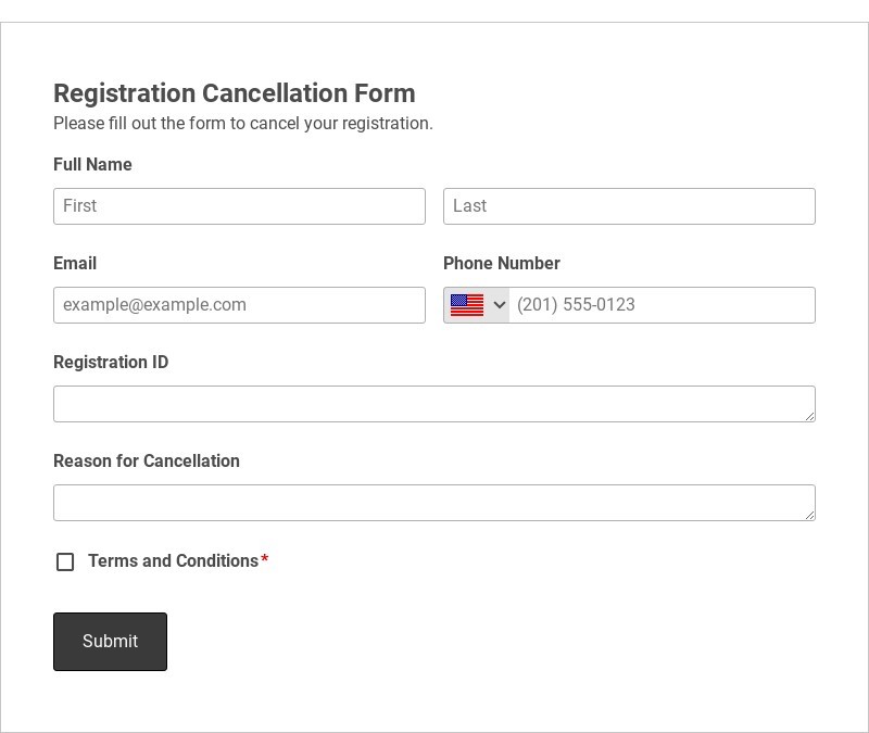 Registration Cancellation Form Template form template