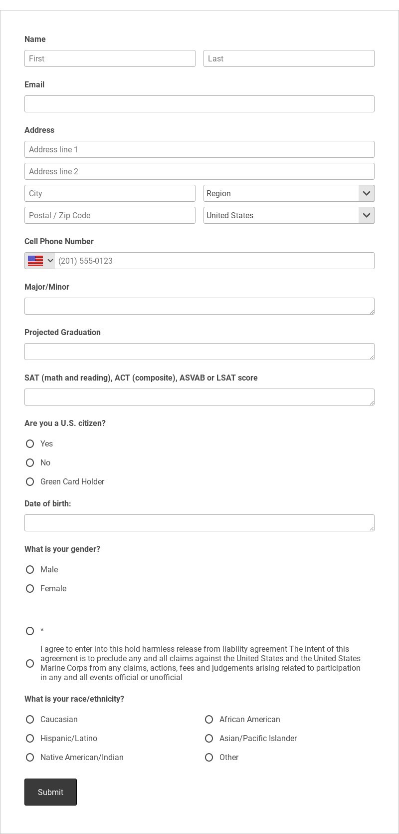 Marine Officer Screening Questionaire Template form template