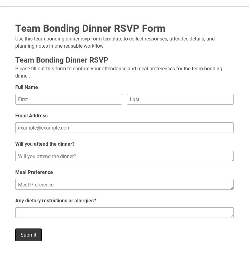 Team Bonding Dinner RSVP Form