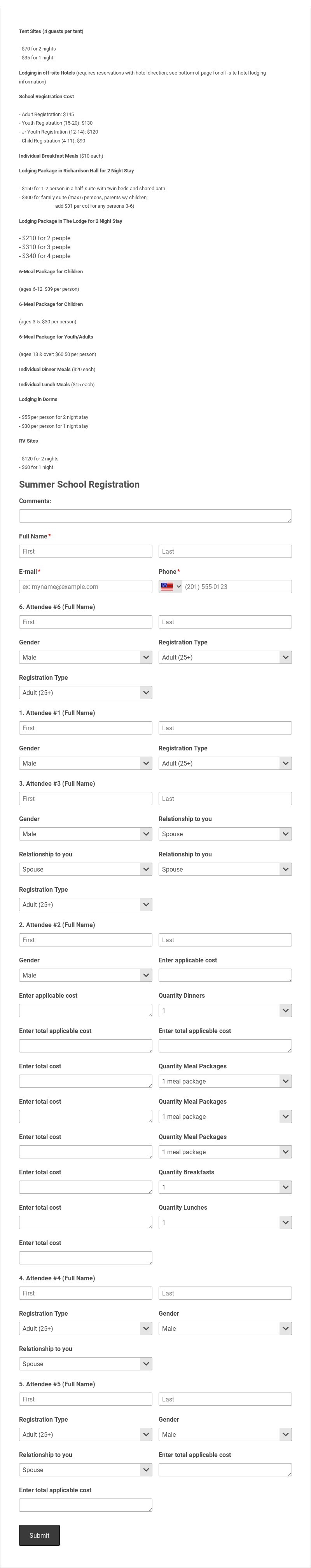 Summer School Registration Form Template form template