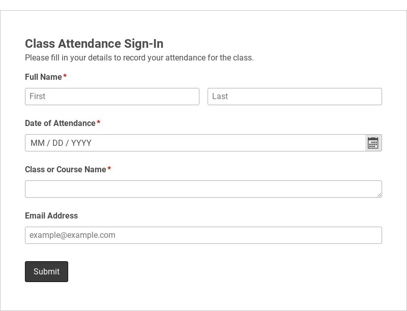 Class Attendance Sign-In Form
