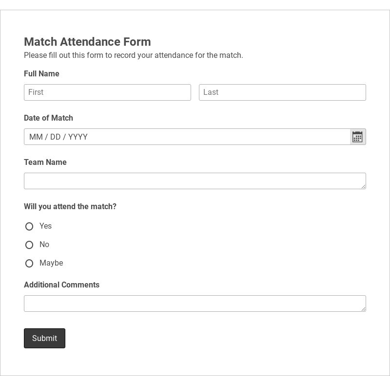 Match Attendance Form