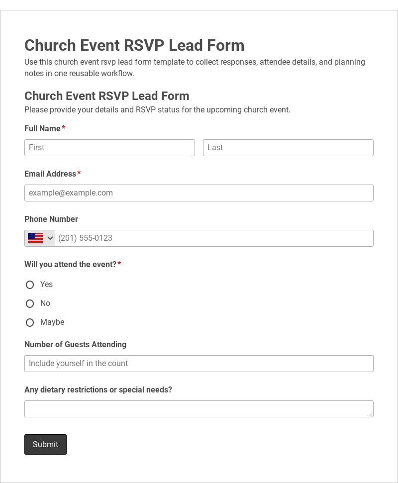 Church Event RSVP Lead Form