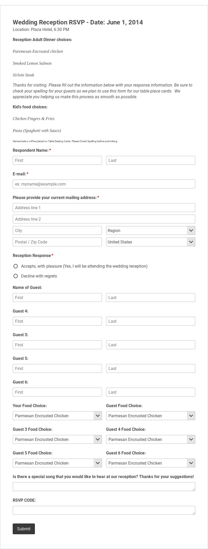 Wedding RSVP Form Template