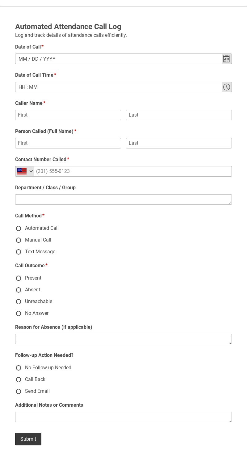 Automated Attendance Call Log