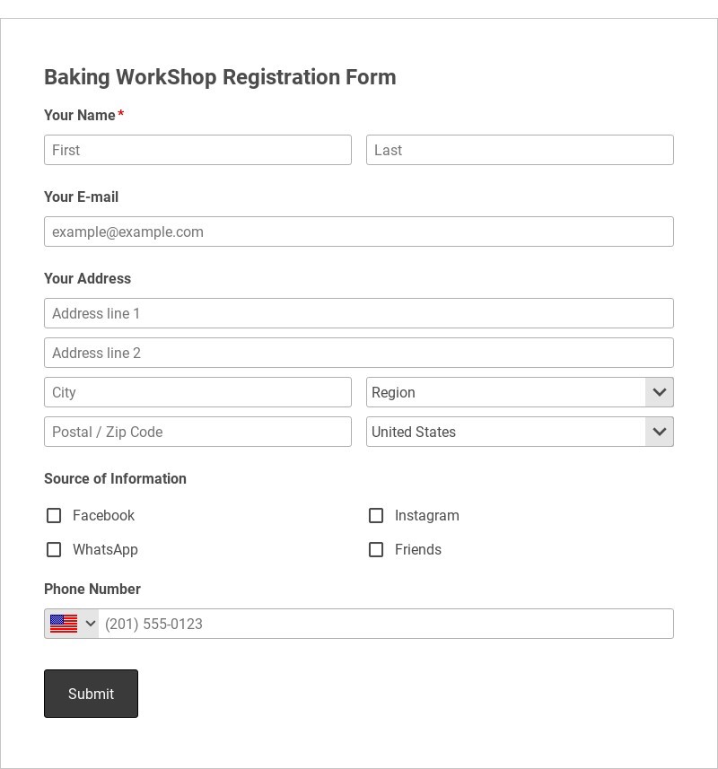 Baking WorkShop Registration Form Template form template