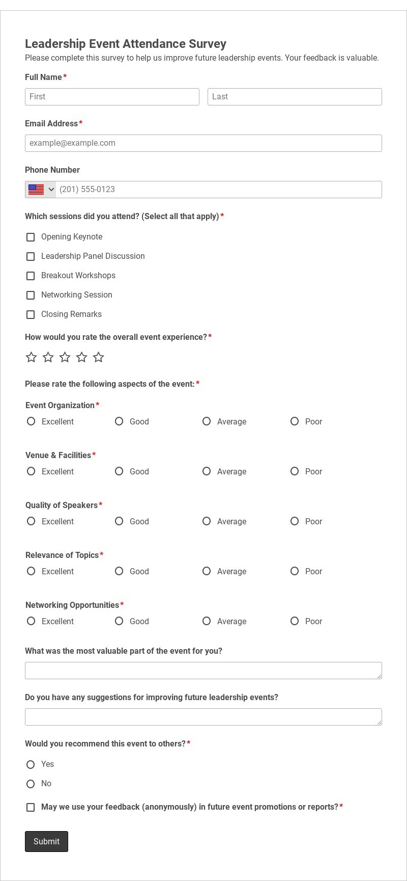 Leadership Event Attendance Survey Template