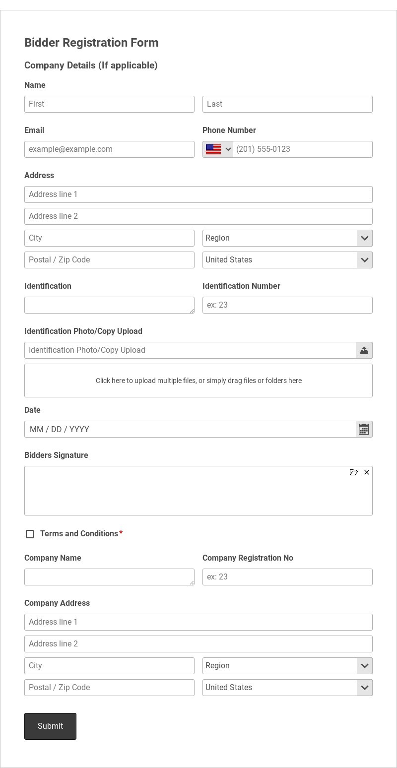 Bidder Registration Form Template