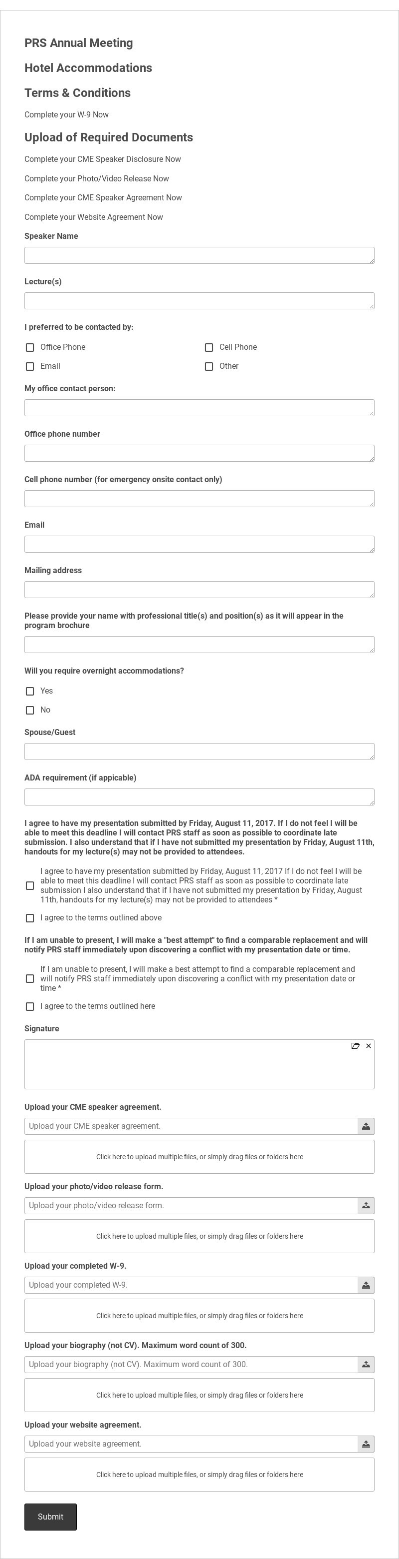 PRS Speaker Form Template