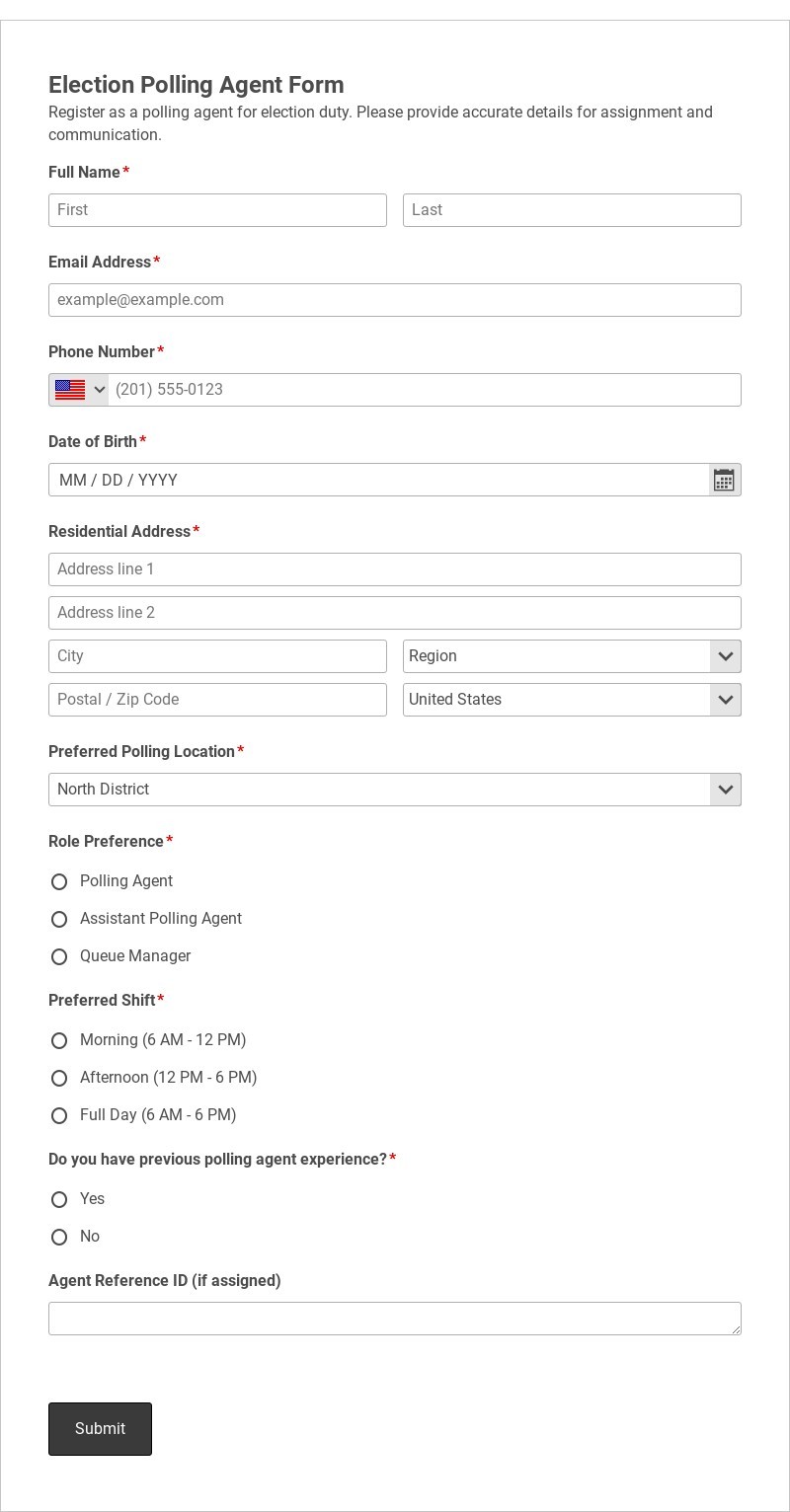 Election Polling Agent Form Template form template