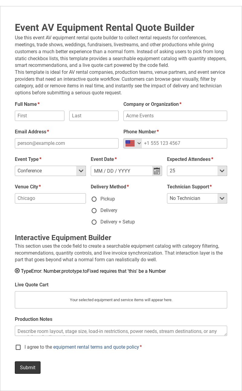 Event AV Equipment Rental Quote Builder