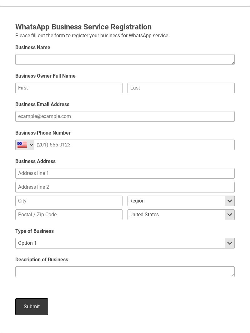 WhatsApp Business Service Registration Template form template
