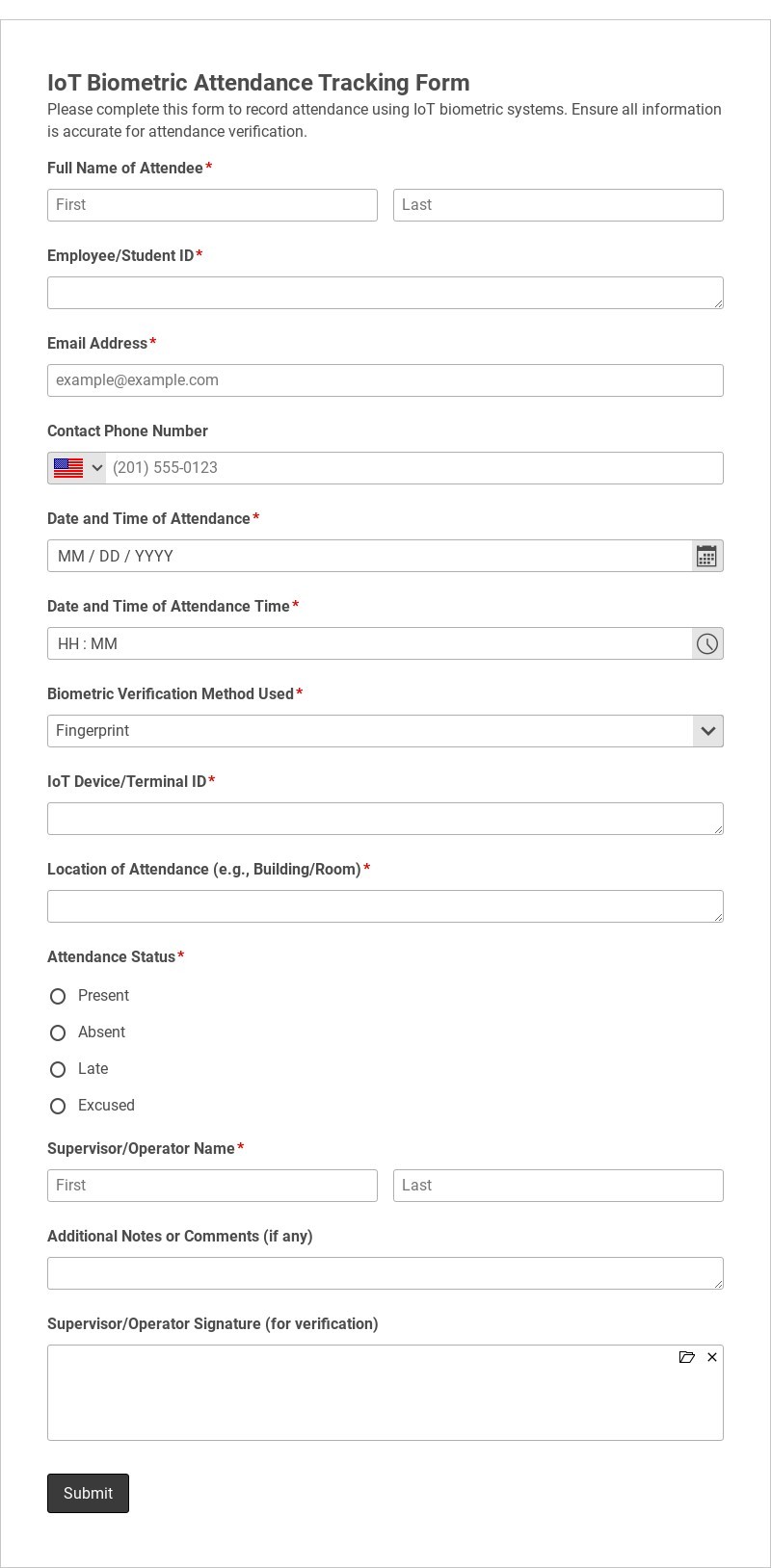 IoT Biometric Attendance Tracking Form