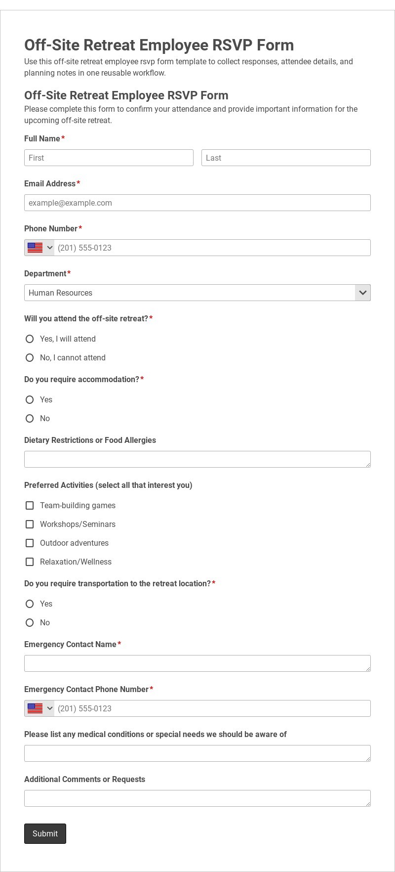 Off-Site Retreat Employee RSVP Form