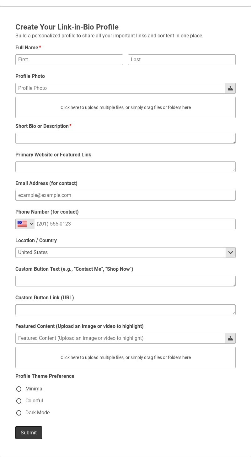 Create Your Link-in-Bio Profile Template form template
