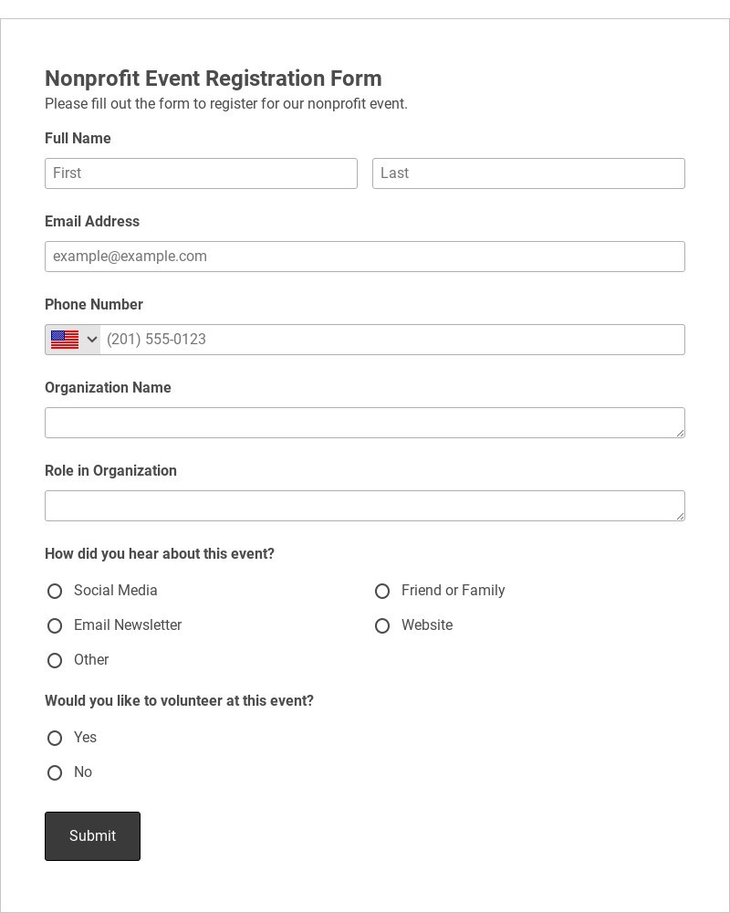 Nonprofit Event Registration Form Template form template