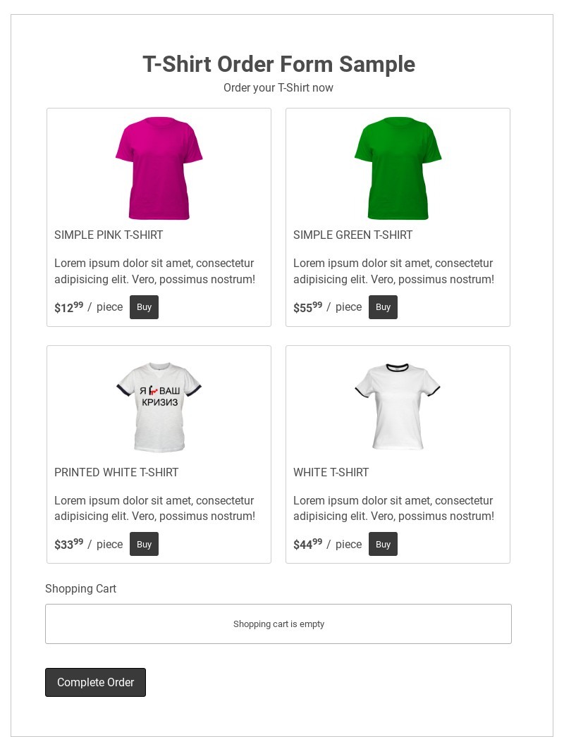 T-shirt Order Form Template